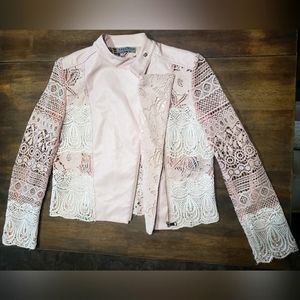 Bagatelle Collection pink faux leather and lace jacket size Small